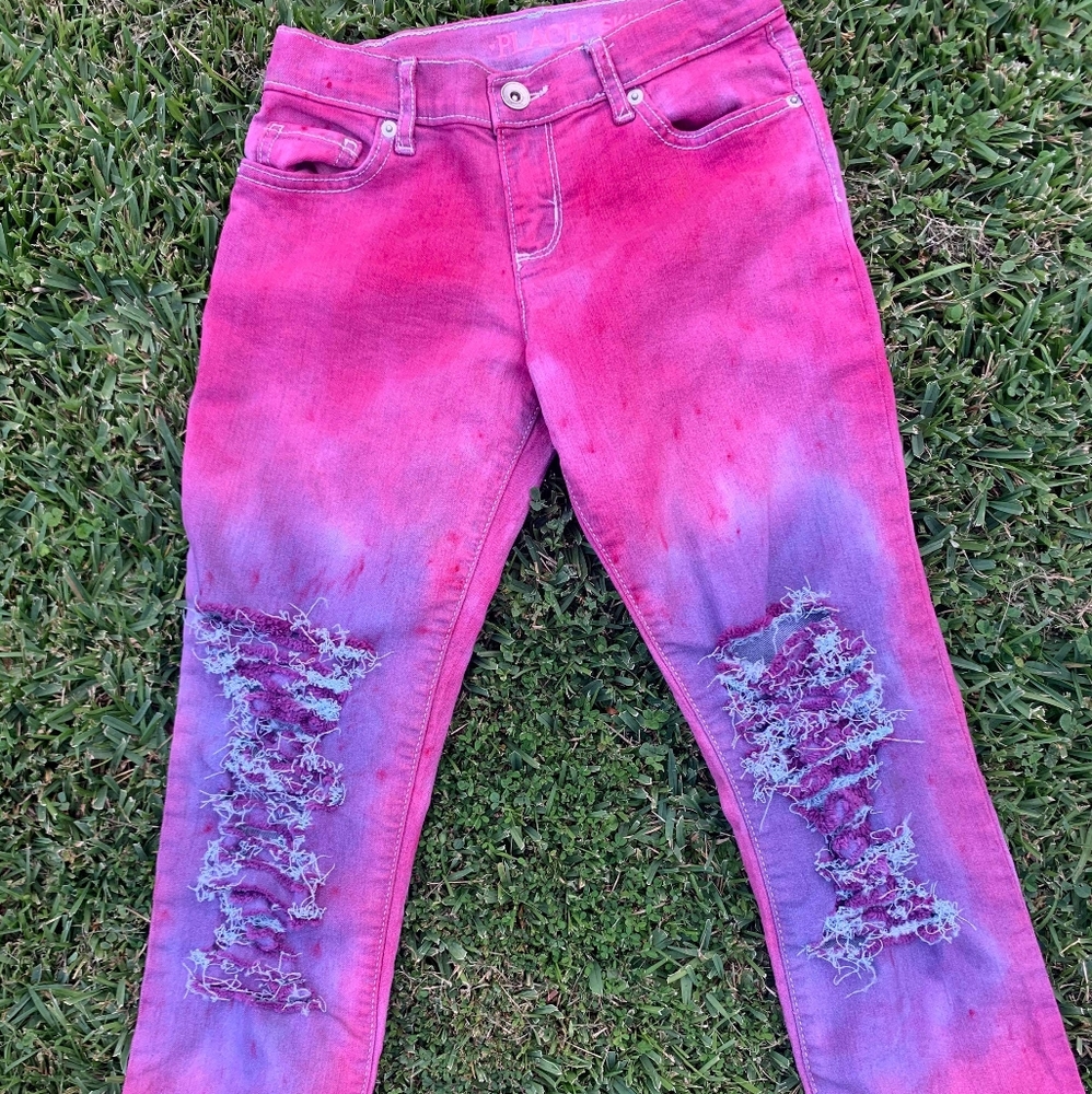 Pink dyed distressed girls skinny jeans size 8